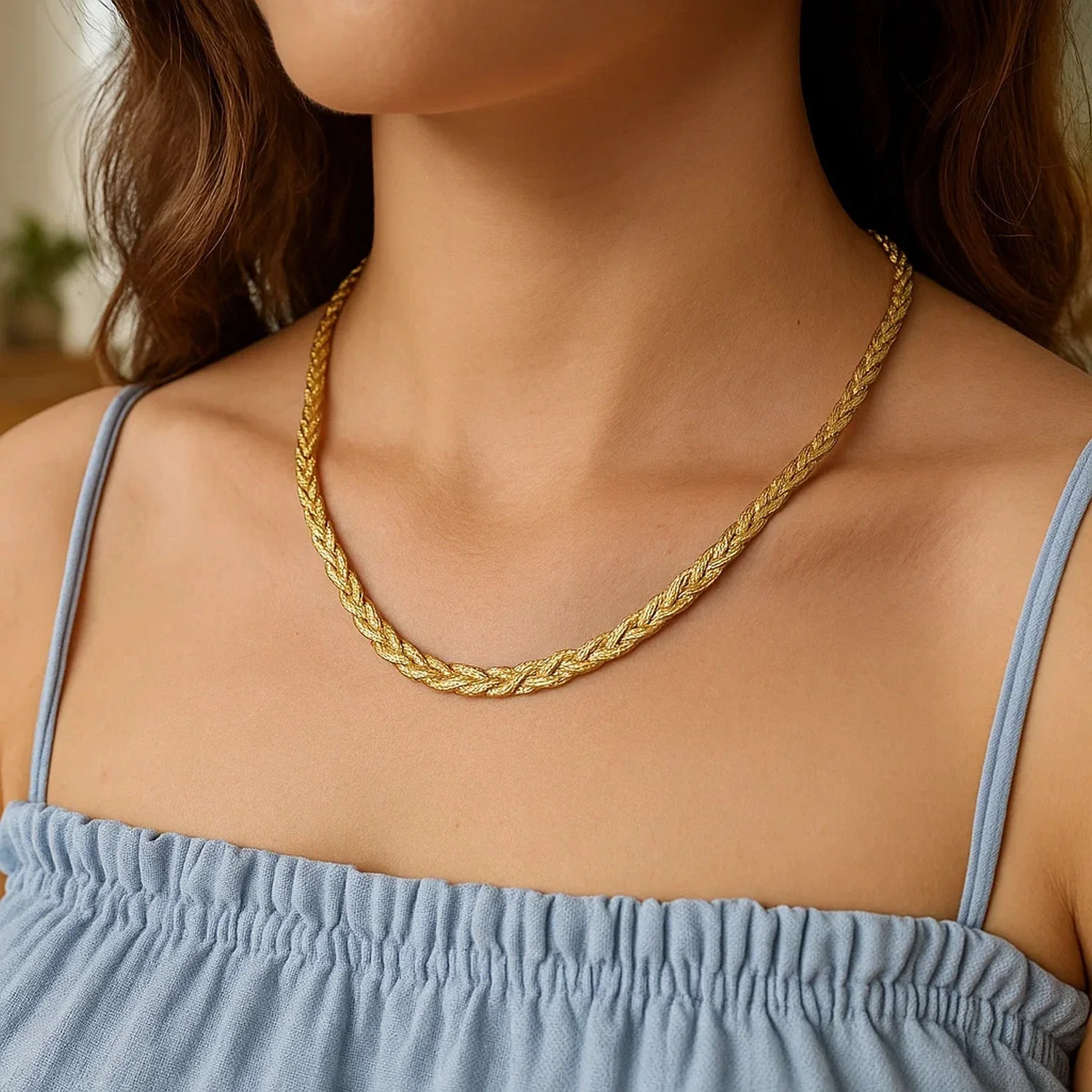 14k Yellow Gold Braided Herringbone Chain (3.2mm) - Image 15
