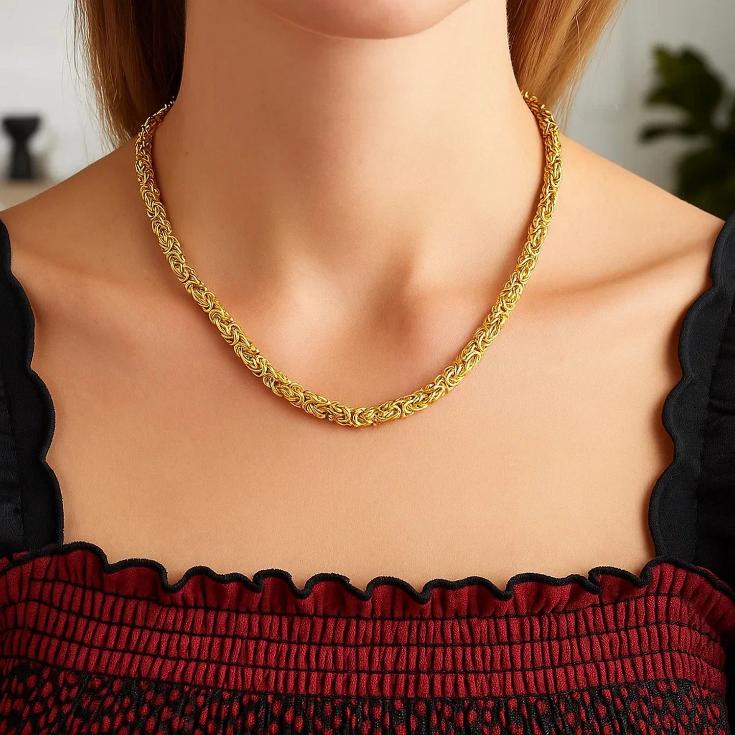 14k Yellow Gold Byzantine Motif Chain Necklace - Image 33