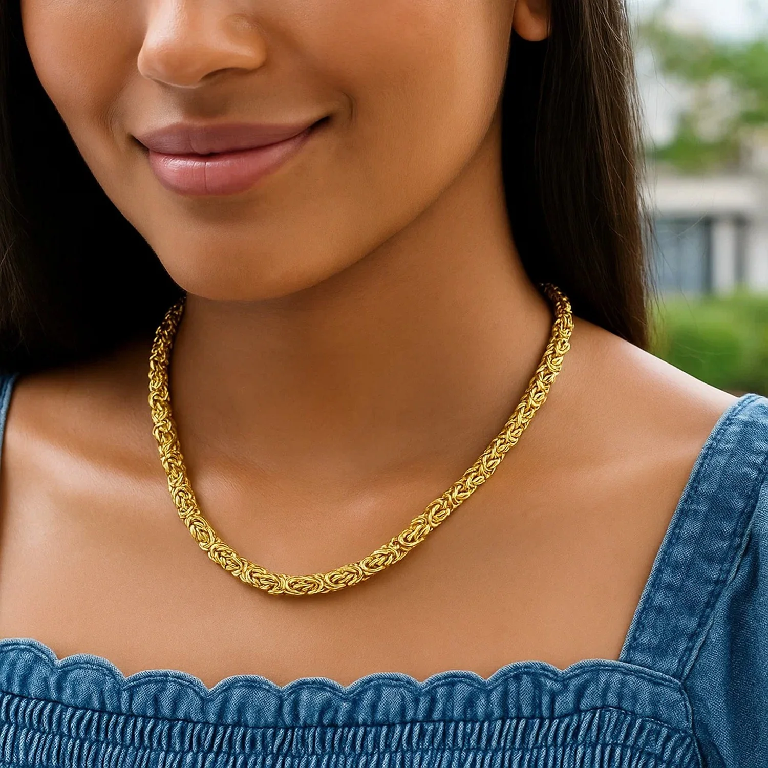 14k Yellow Gold Byzantine Motif Chain Necklace - Image 37