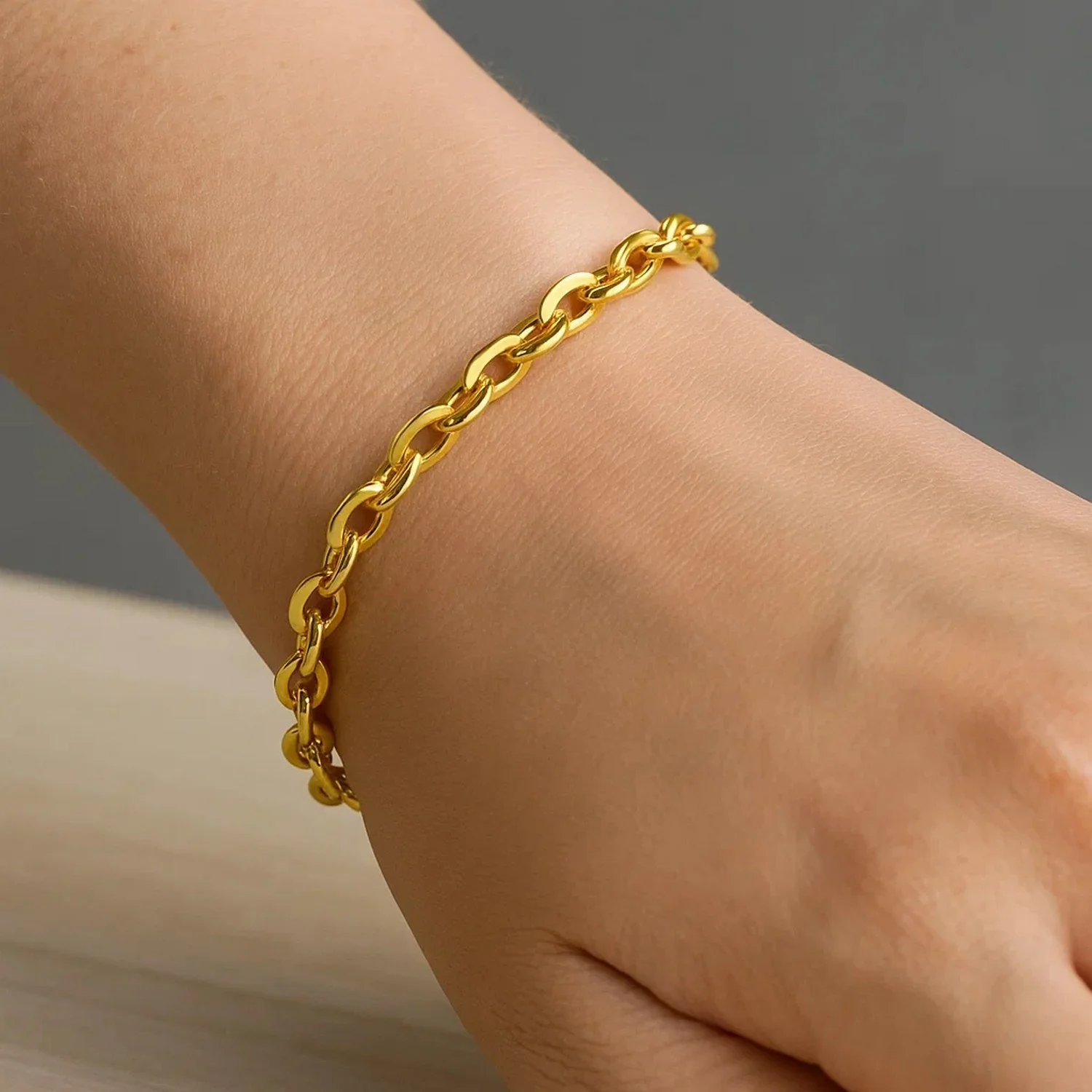 14k Yellow Gold Cable Chain Design Bracelet - Image 12