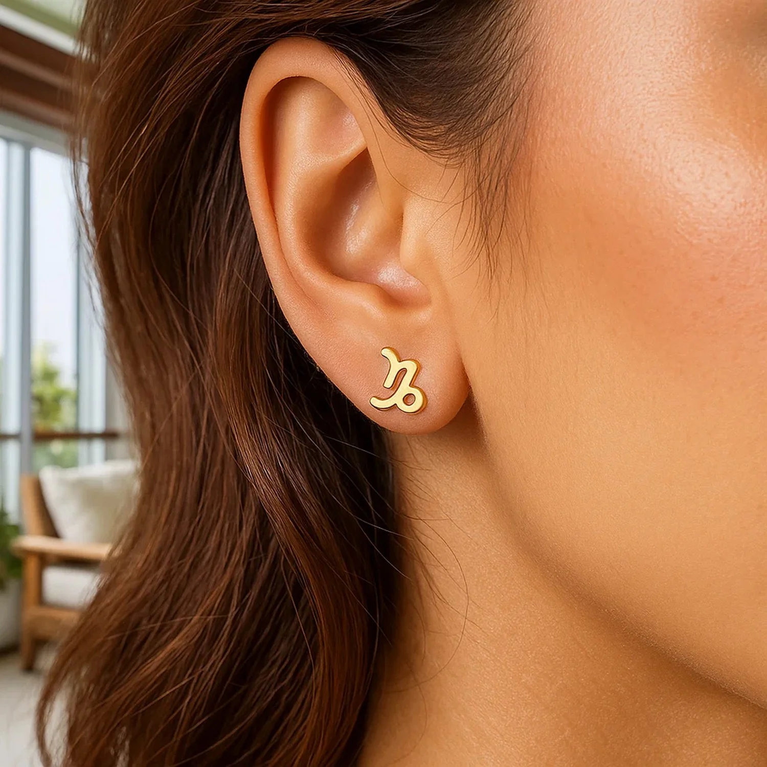14k Yellow Gold Capricorn Stud Earrings - Image 2