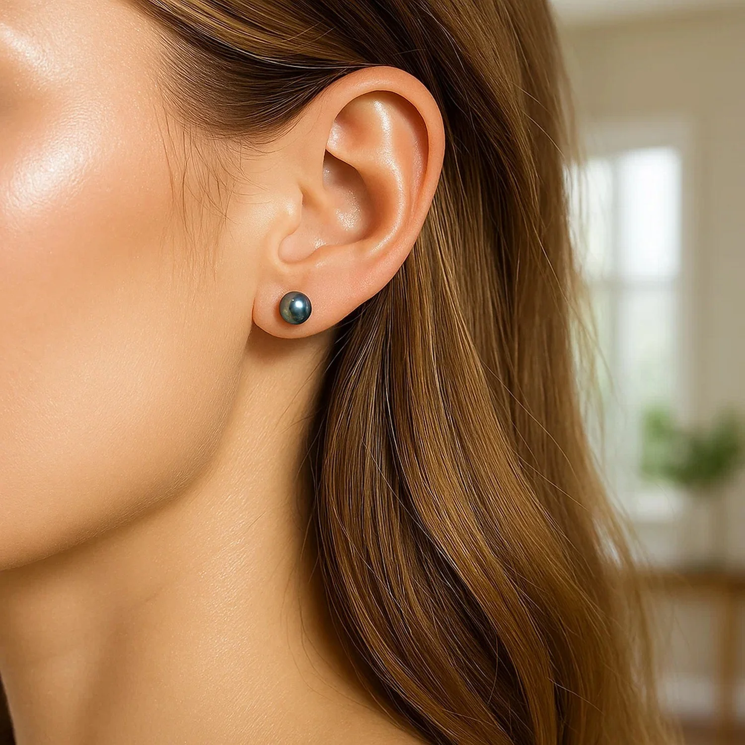 14k Yellow Gold Cultured Black Pearl Stud Earrings (6.0 mm) - Image 5