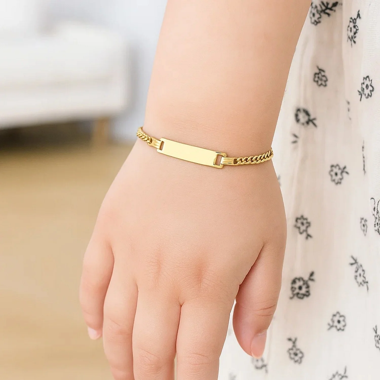 14k Yellow Gold Curb Link Style Children's ID Bracelet - Image 5