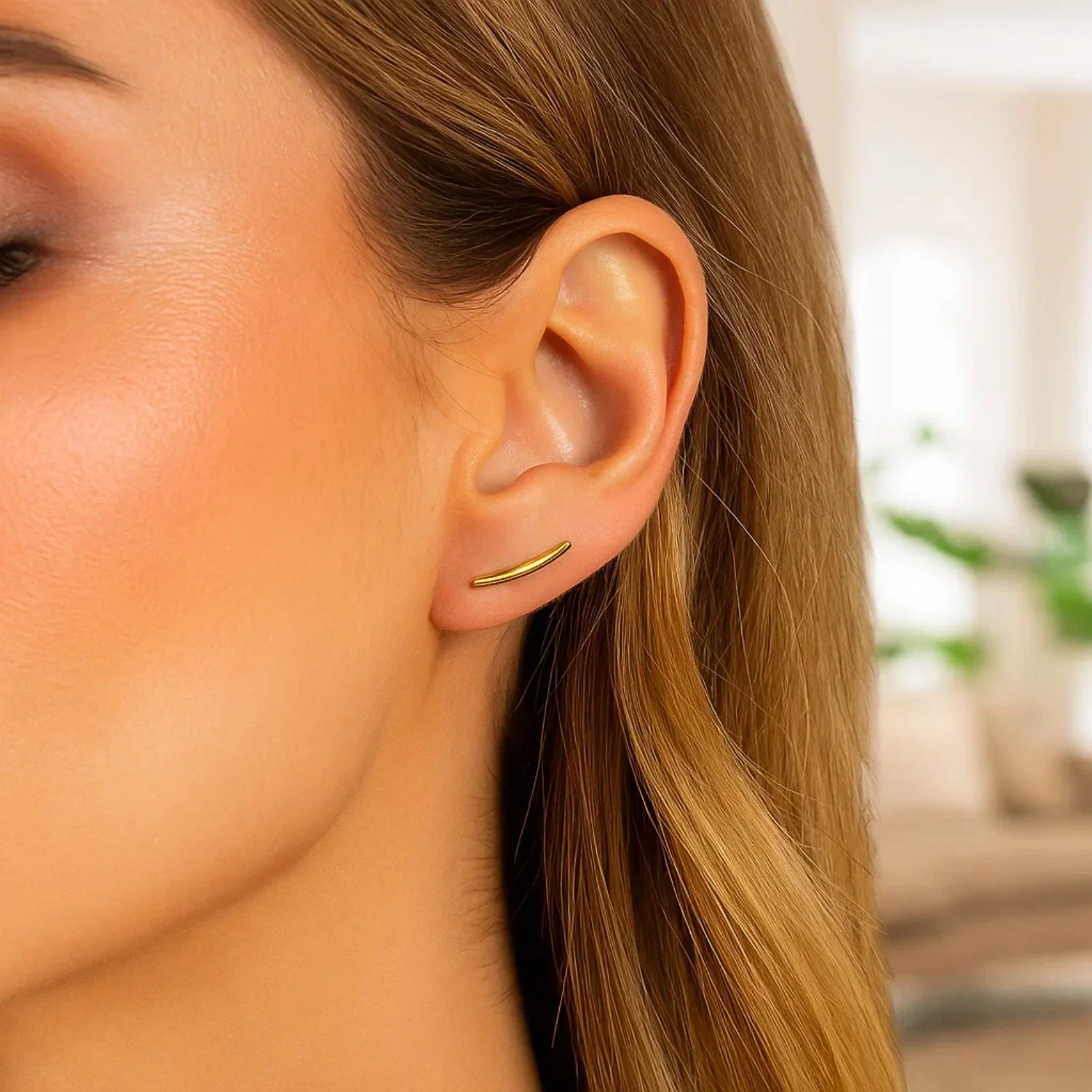 14k Yellow Gold Curve Climber Post Earrings - Image 2