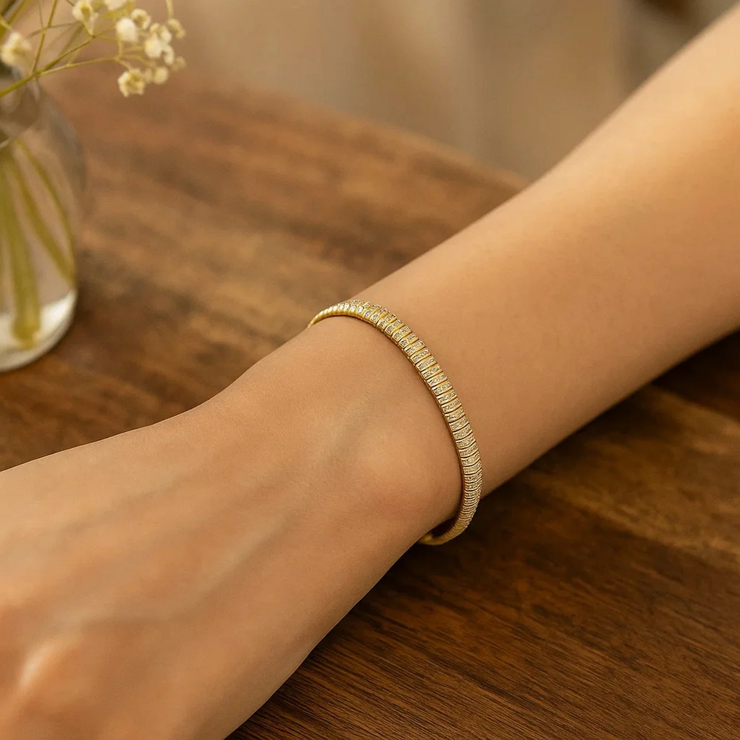 14k Yellow Gold Diamante Flex Bracelet - Image 6