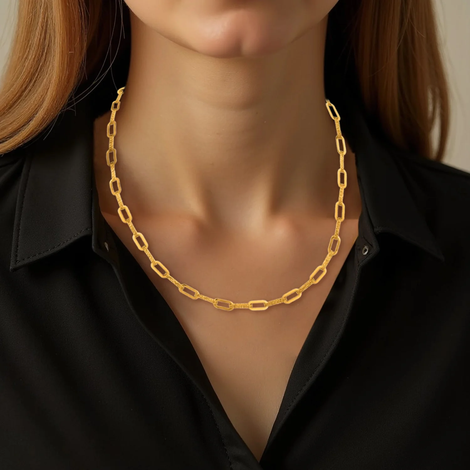14k Yellow Gold Diamante Paperclip Chain Necklace (4.00 mm) - Image 4