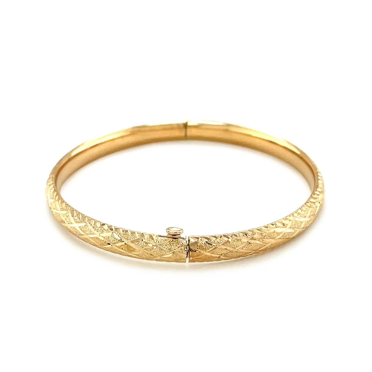14k Yellow Gold Diamond Cut Design Dome Motif Children's Bangle - Image 2