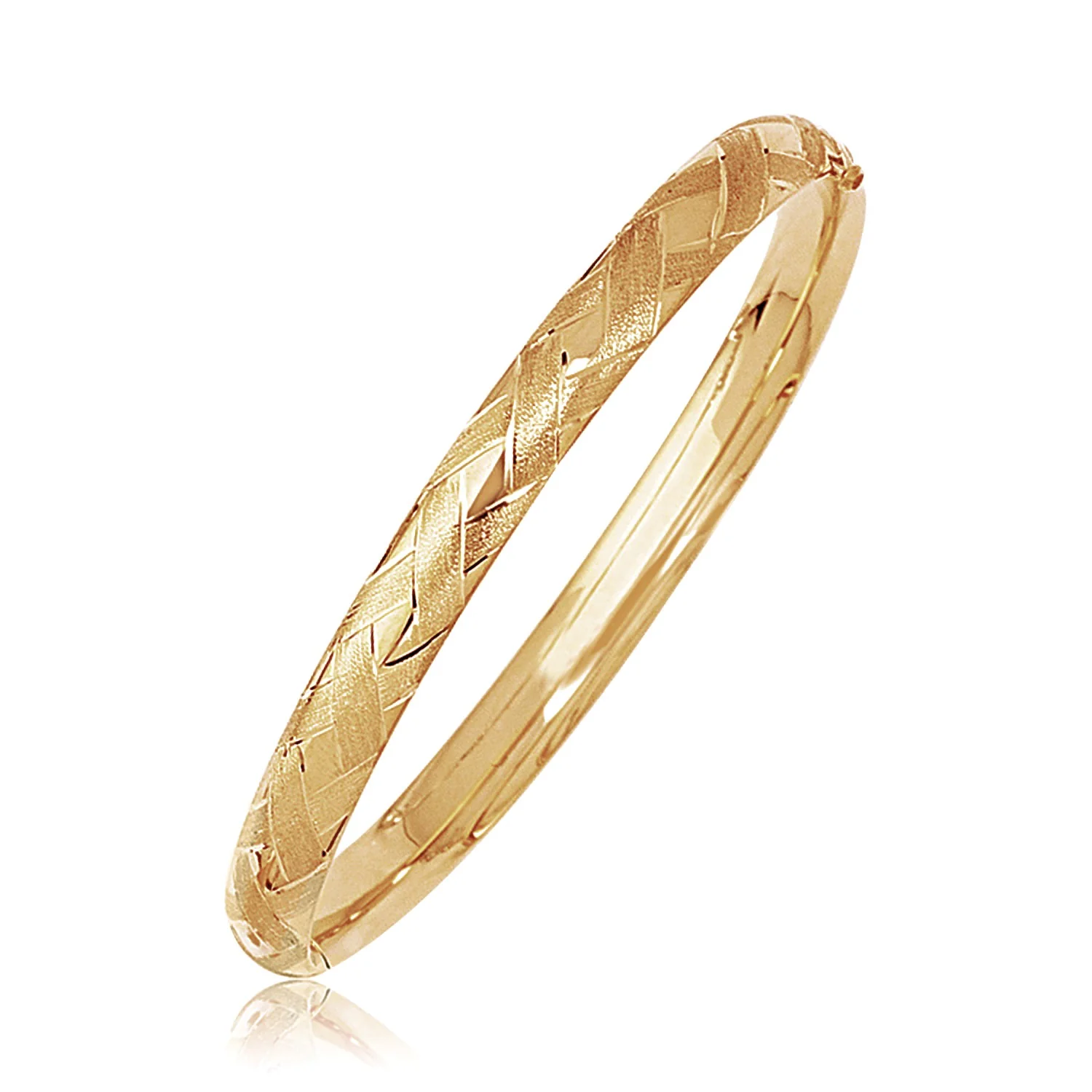 14k Yellow Gold Domed Bangle with a Weave Motif - Image 2