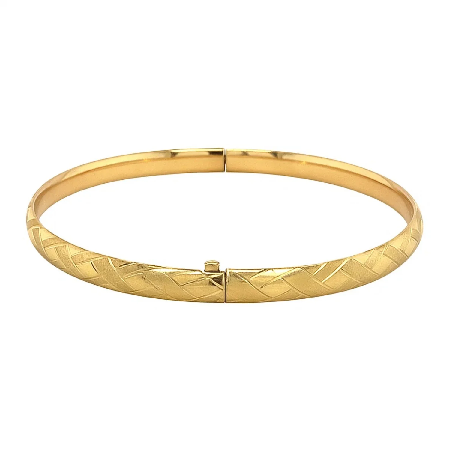 14k Yellow Gold Domed Bangle with a Weave Motif - Image 3