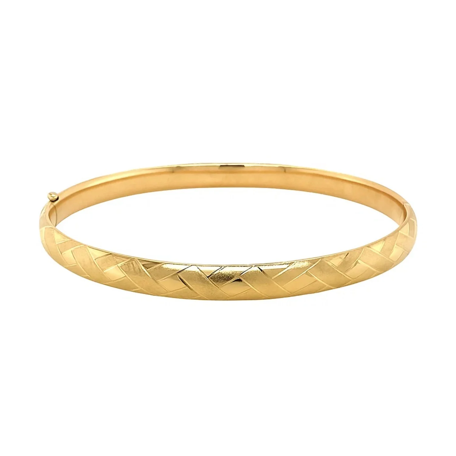 14k Yellow Gold Domed Bangle with a Weave Motif - Image 5