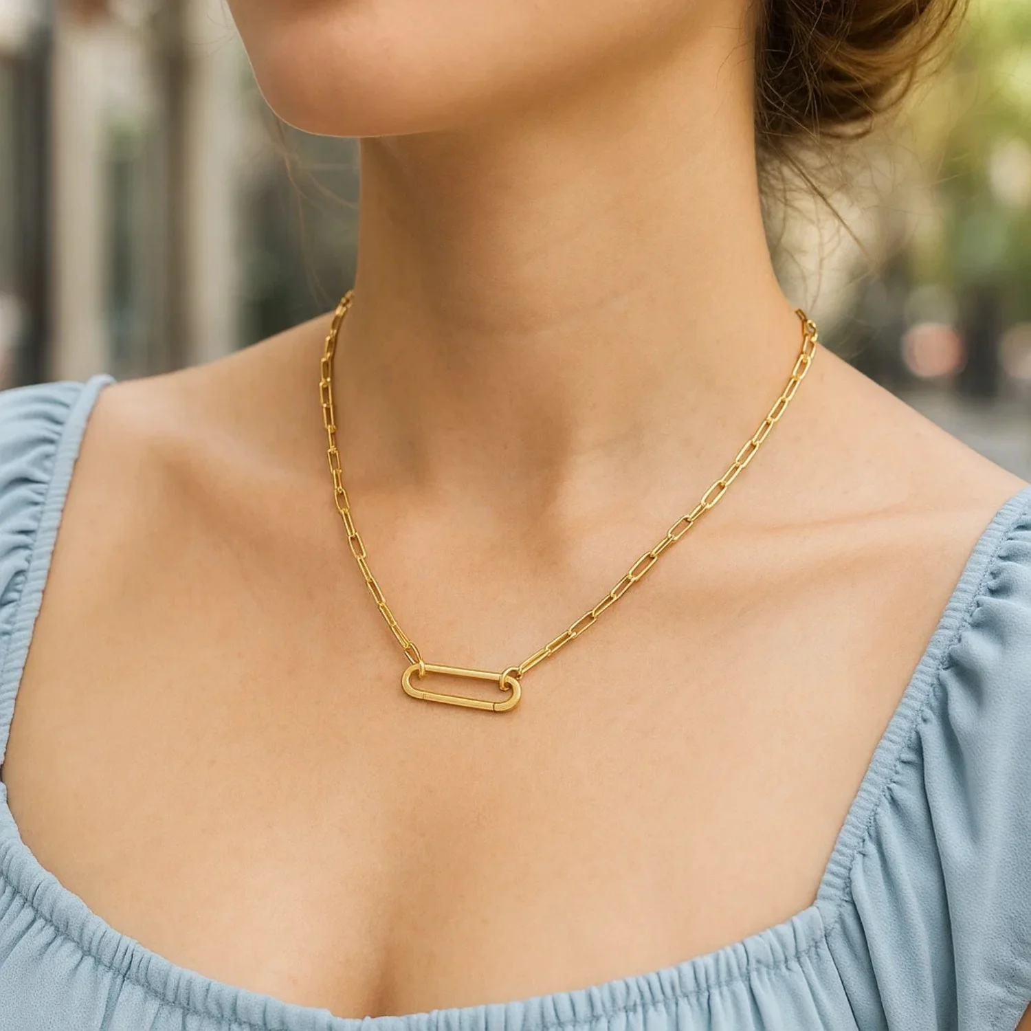 14k Yellow Gold Elongated Link Paperclip Necklace - Image 14
