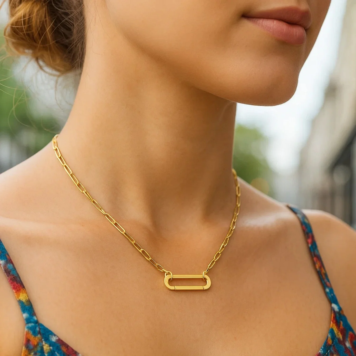 14k Yellow Gold Elongated Link Paperclip Necklace - Image 16