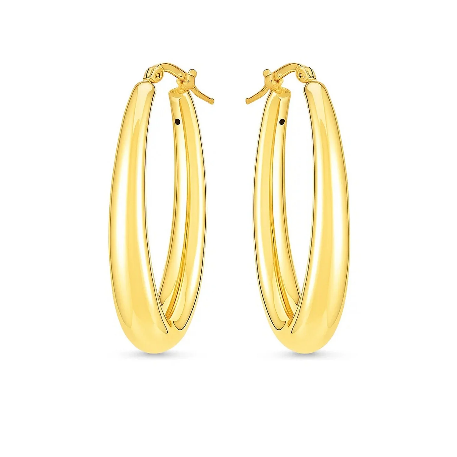 14k Yellow Gold Elongated Oval Hoops - Image 2