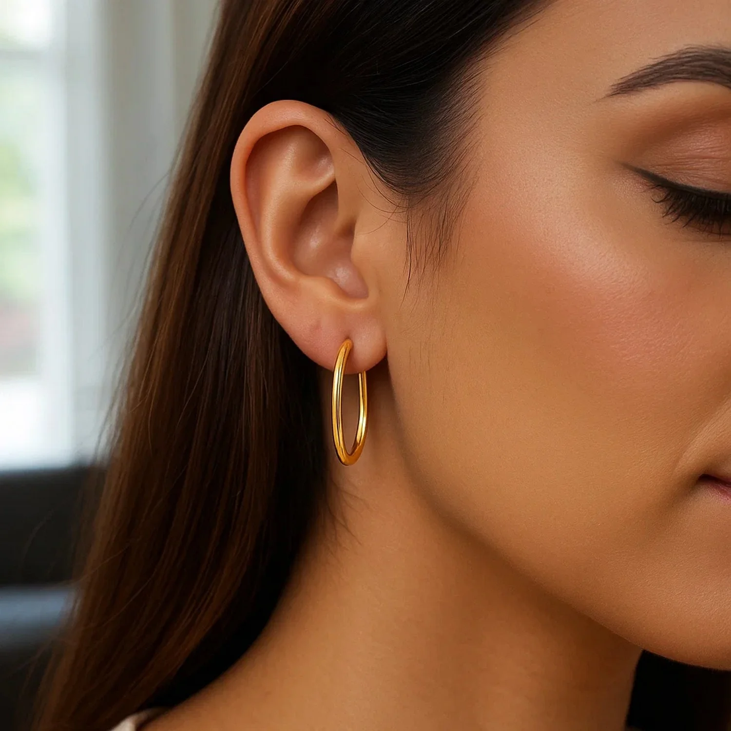 14k Yellow Gold Endless Oval Hoop Earrings - Image 6