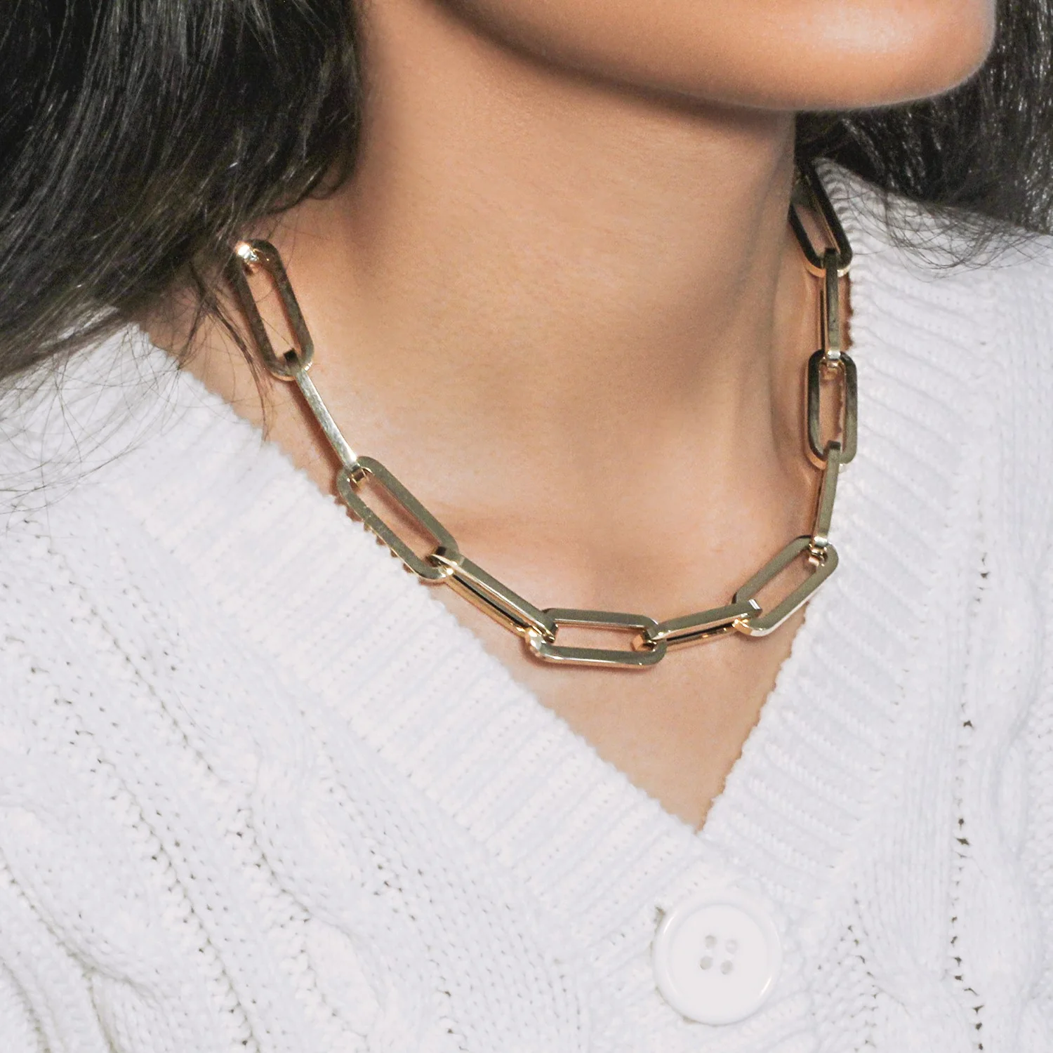 14k Yellow Gold Extra Wide Paperclip Chain Necklace - Image 10