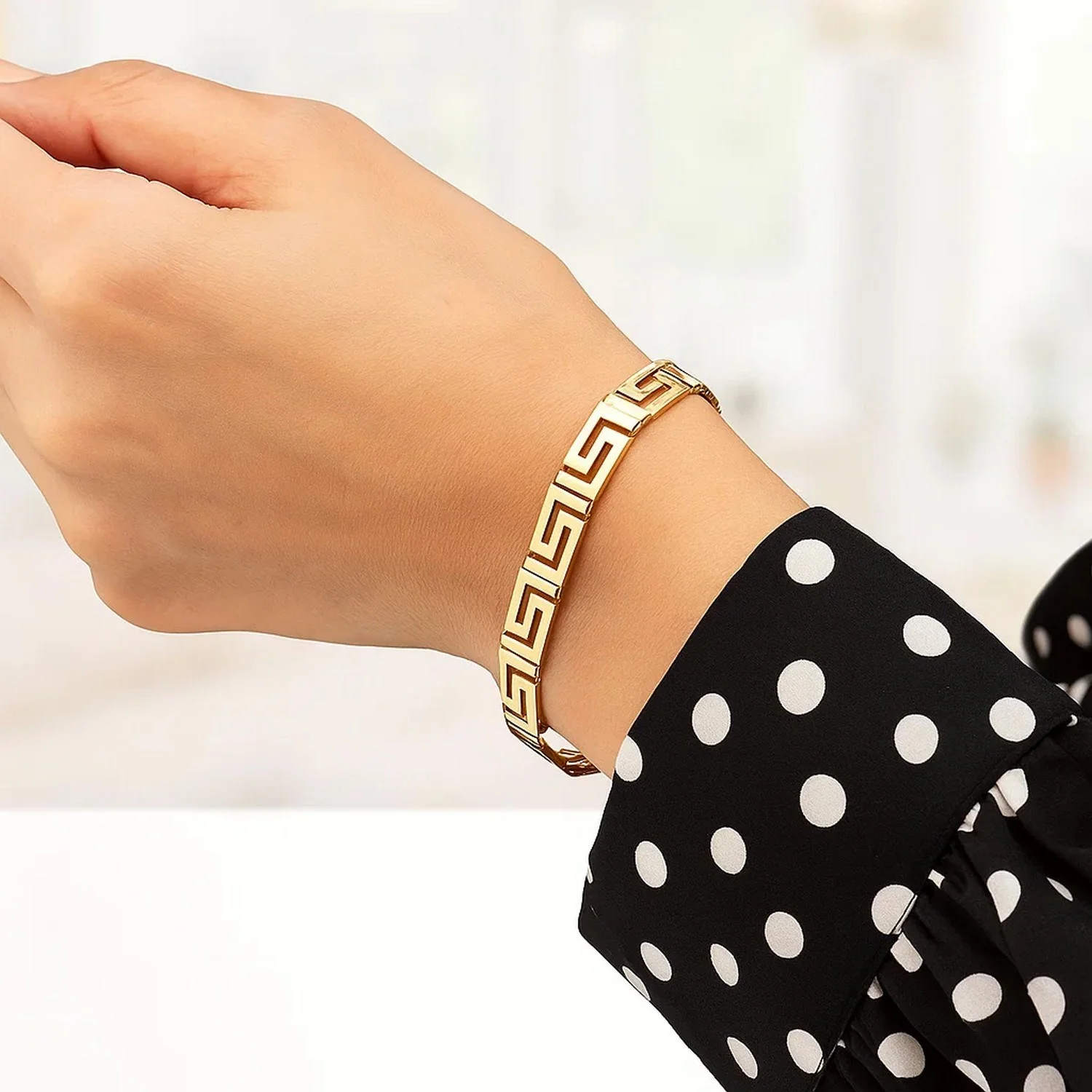 14k Yellow Gold Fancy Greek Key Motif Bracelet - Image 8