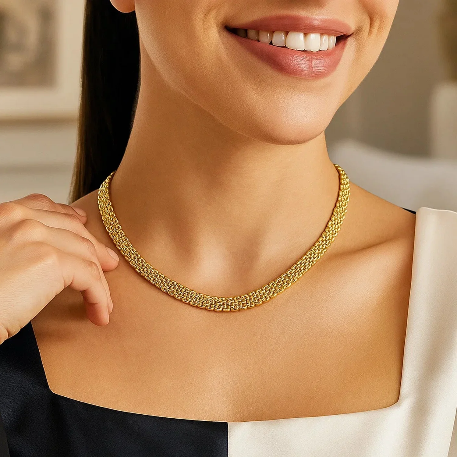14k Yellow Gold Fancy Polished Multi-Row Panther Link Necklace - Image 11