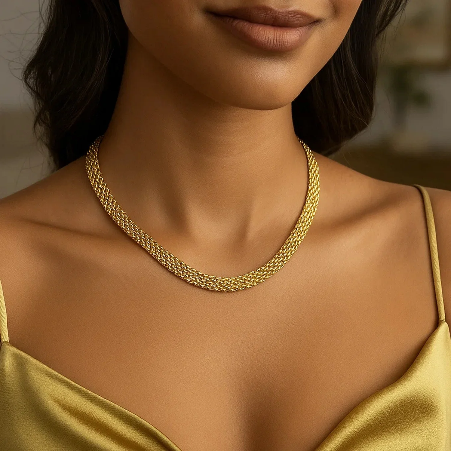 14k Yellow Gold Fancy Polished Multi-Row Panther Link Necklace - Image 15
