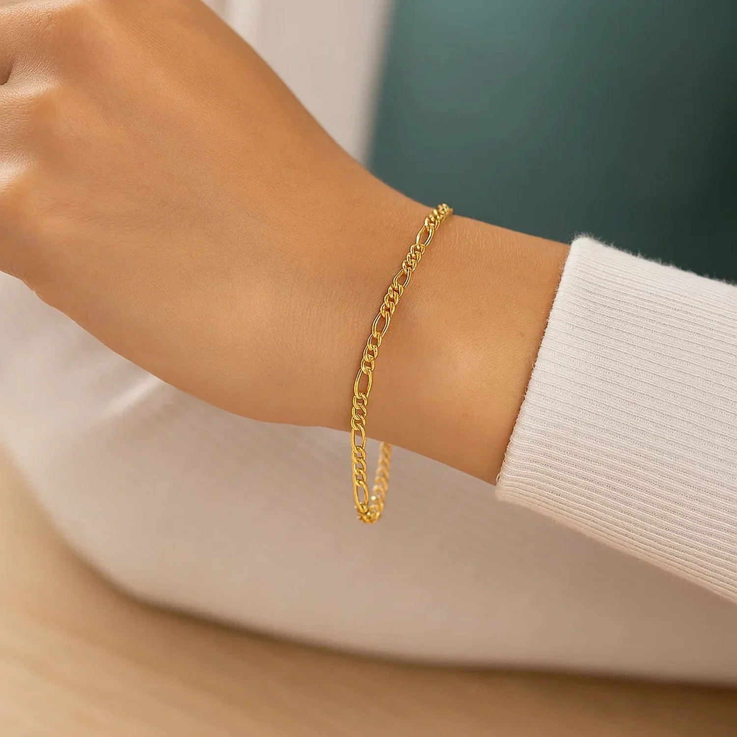 14k Yellow Gold Figaro Bracelet 1.5mm - Image 5