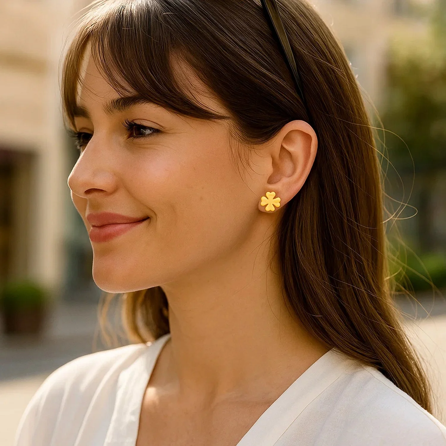 14K Yellow Gold Four Leaf Clover Earrings - Image 2