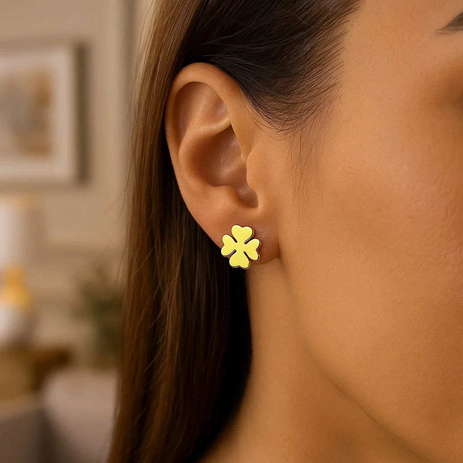 14K Yellow Gold Four Leaf Clover Earrings - Image 4