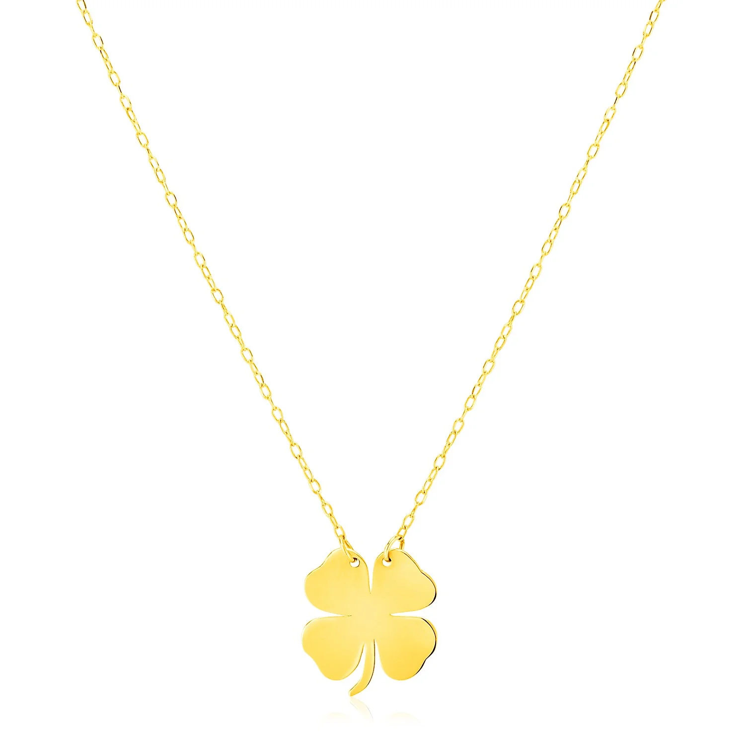 14K Yellow Gold Four Leaf Clover Necklace - Image 3