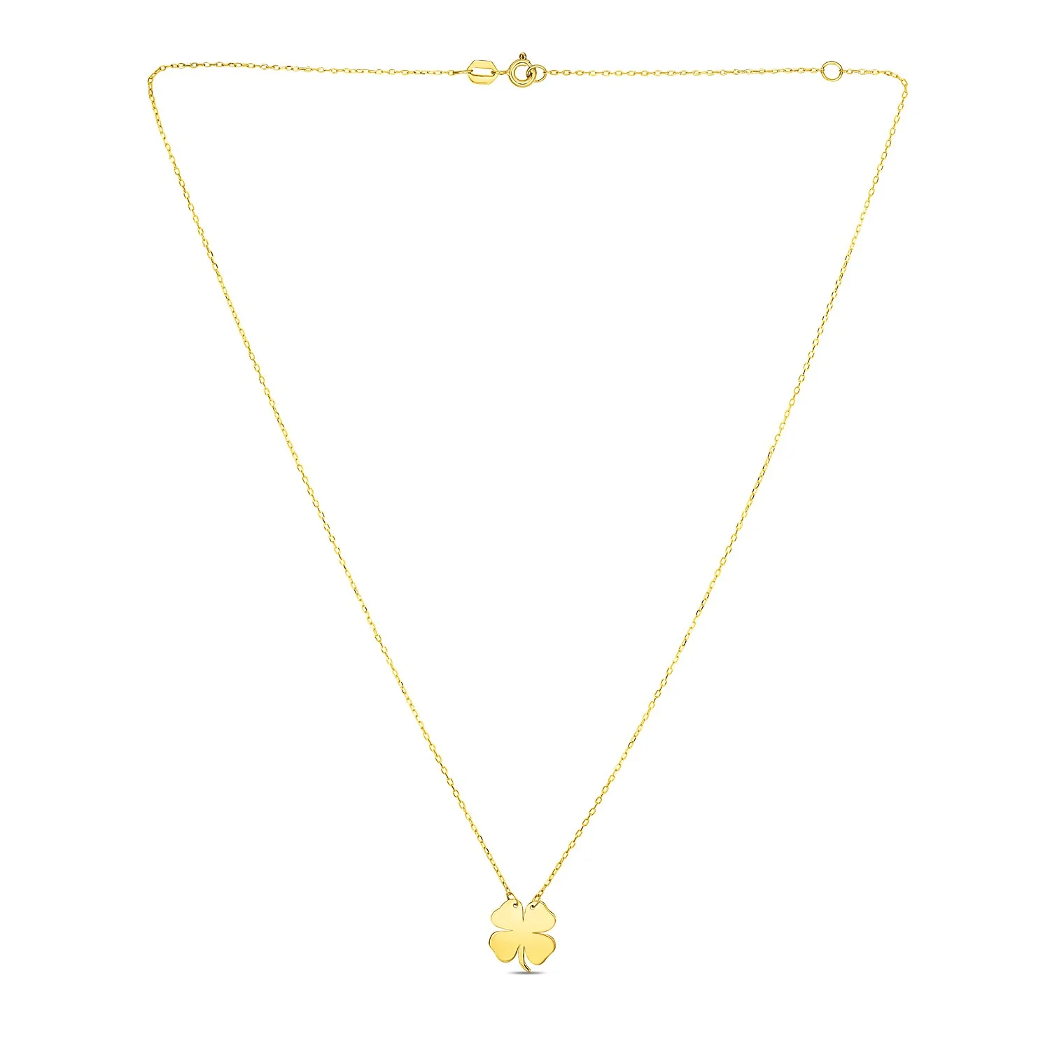 14K Yellow Gold Four Leaf Clover Necklace - Image 8