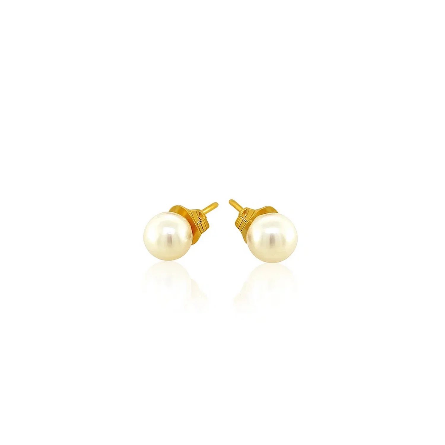 14k Yellow Gold Freshwater Cultured White Pearl Stud Earrings (4.0 mm) - Image 2