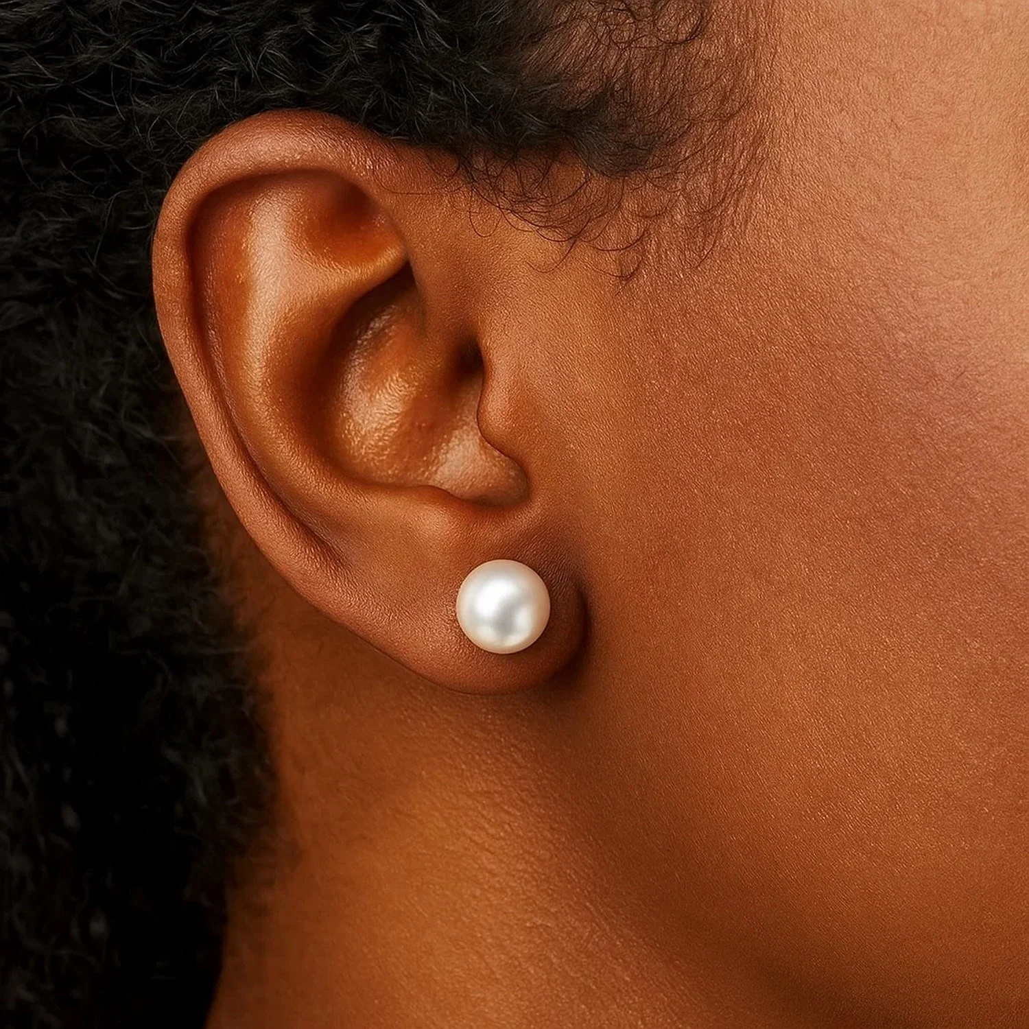 14k Yellow Gold Freshwater Cultured White Pearl Stud Earrings (5.0 mm) - Image 6