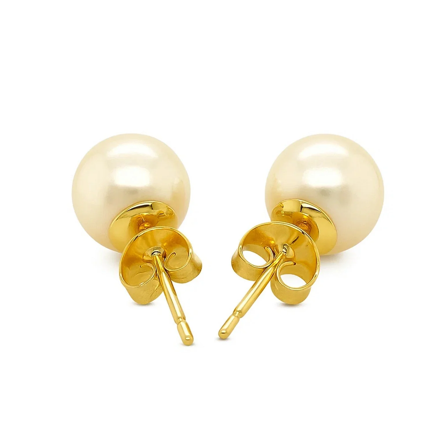 14k Yellow Gold Freshwater Cultured White Pearl Stud Earrings (7.0 mm) - Image 3
