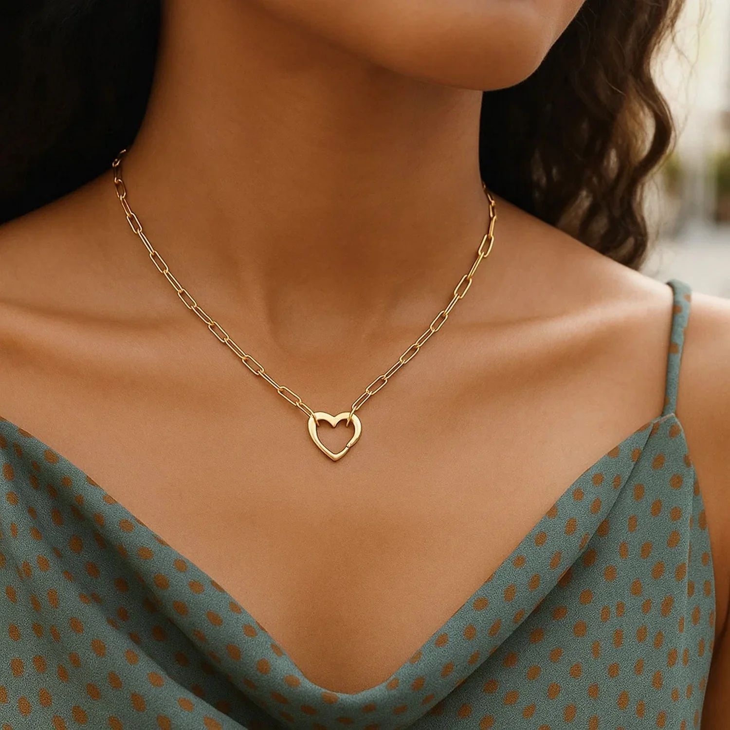 14k Yellow Gold Heart Element Paperclip Necklace - Image 12