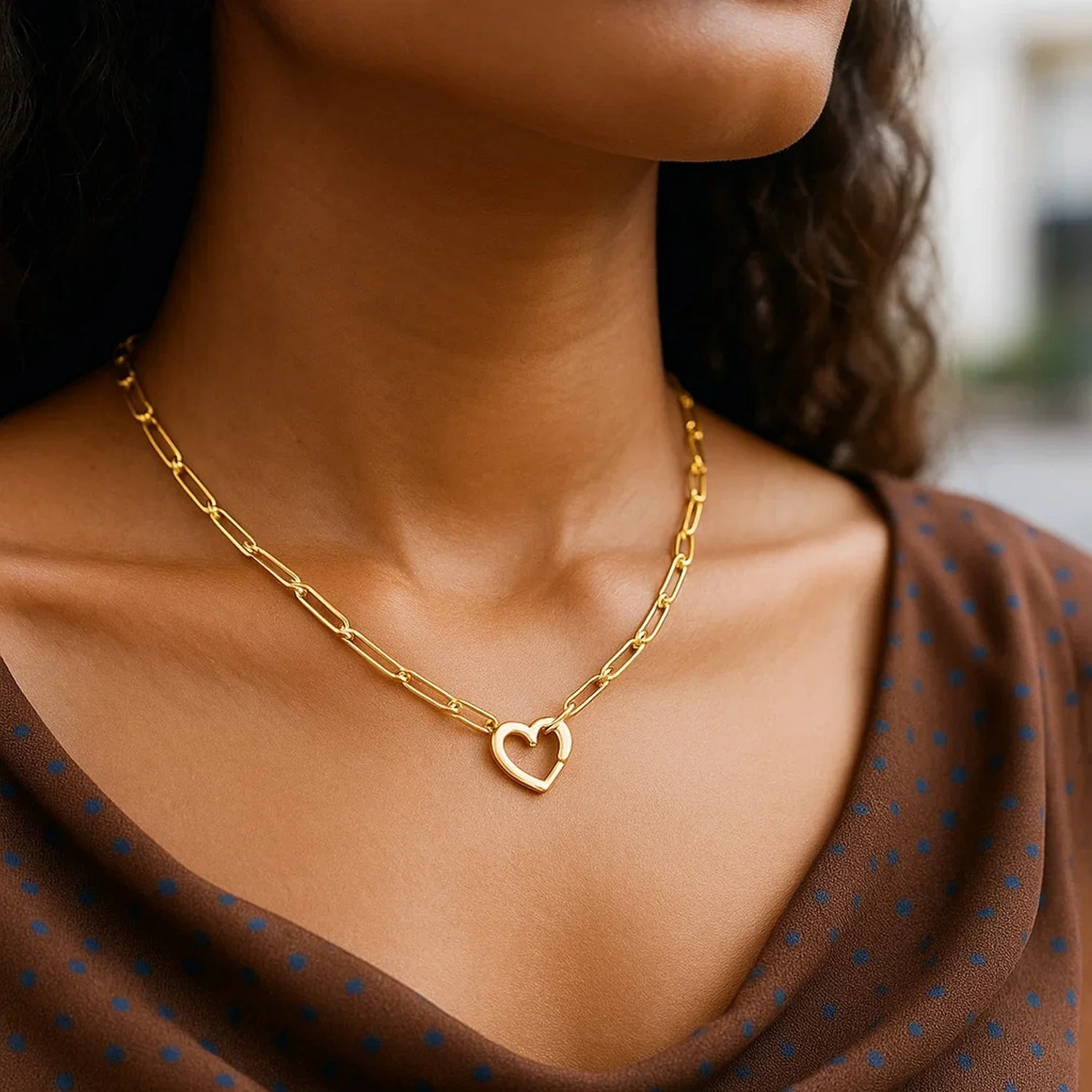 14k Yellow Gold Heart Element Paperclip Necklace - Image 17
