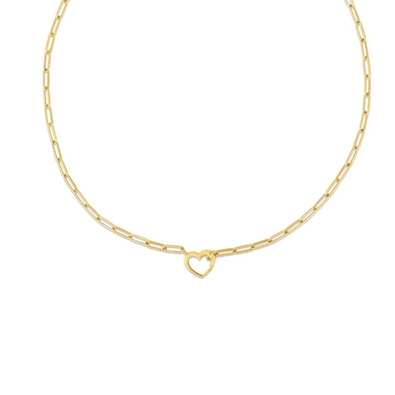 14k Yellow Gold Heart Element Paperclip Necklace - Image 3