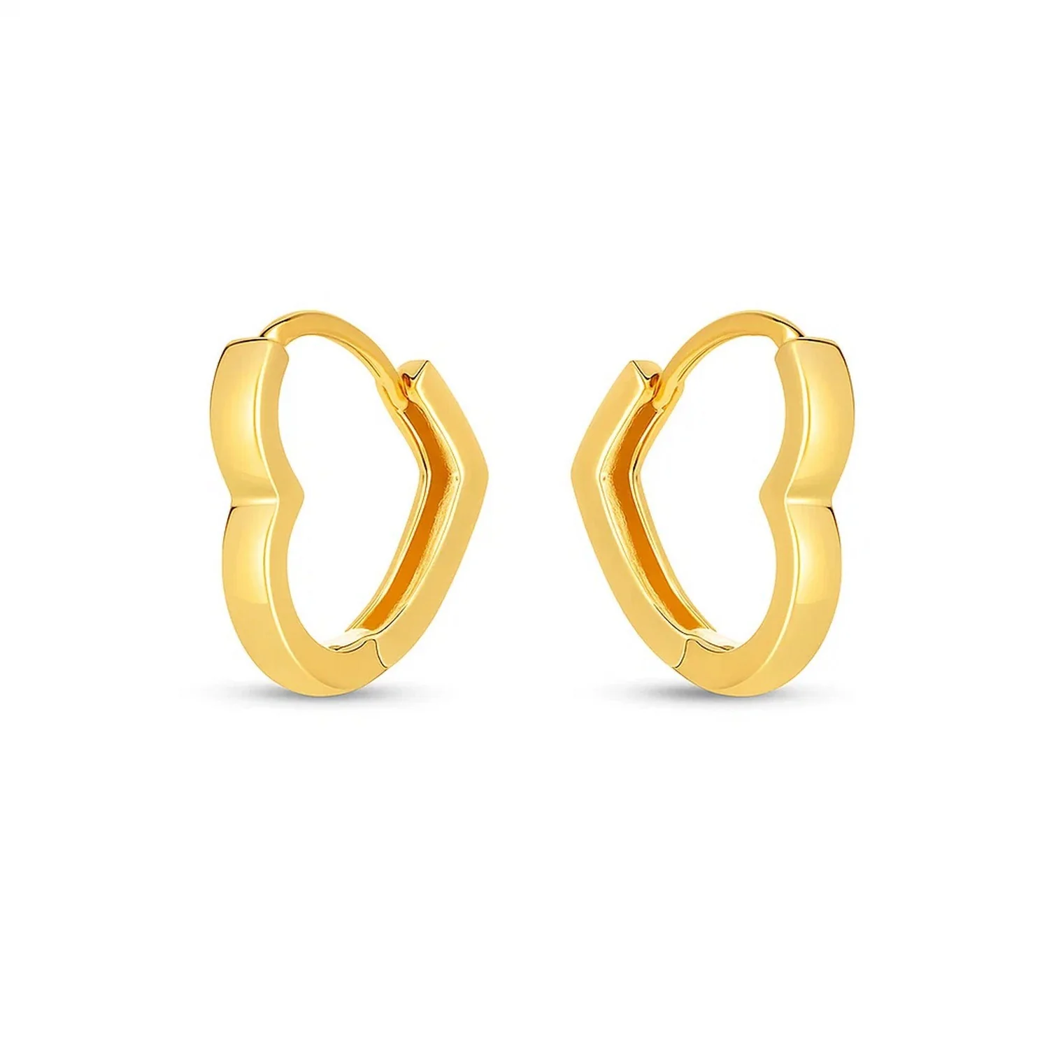 14k Yellow Gold Heart Huggie Hoops - Image 2