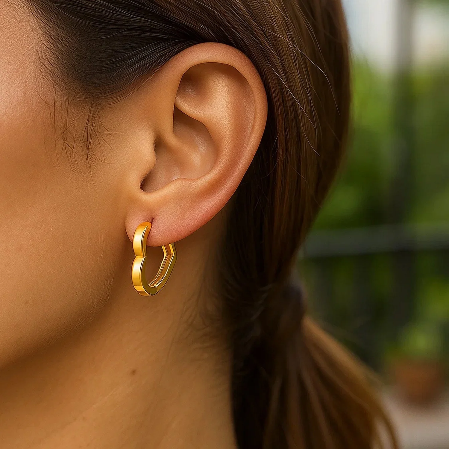 14k Yellow Gold Heart Huggie Hoops - Image 4