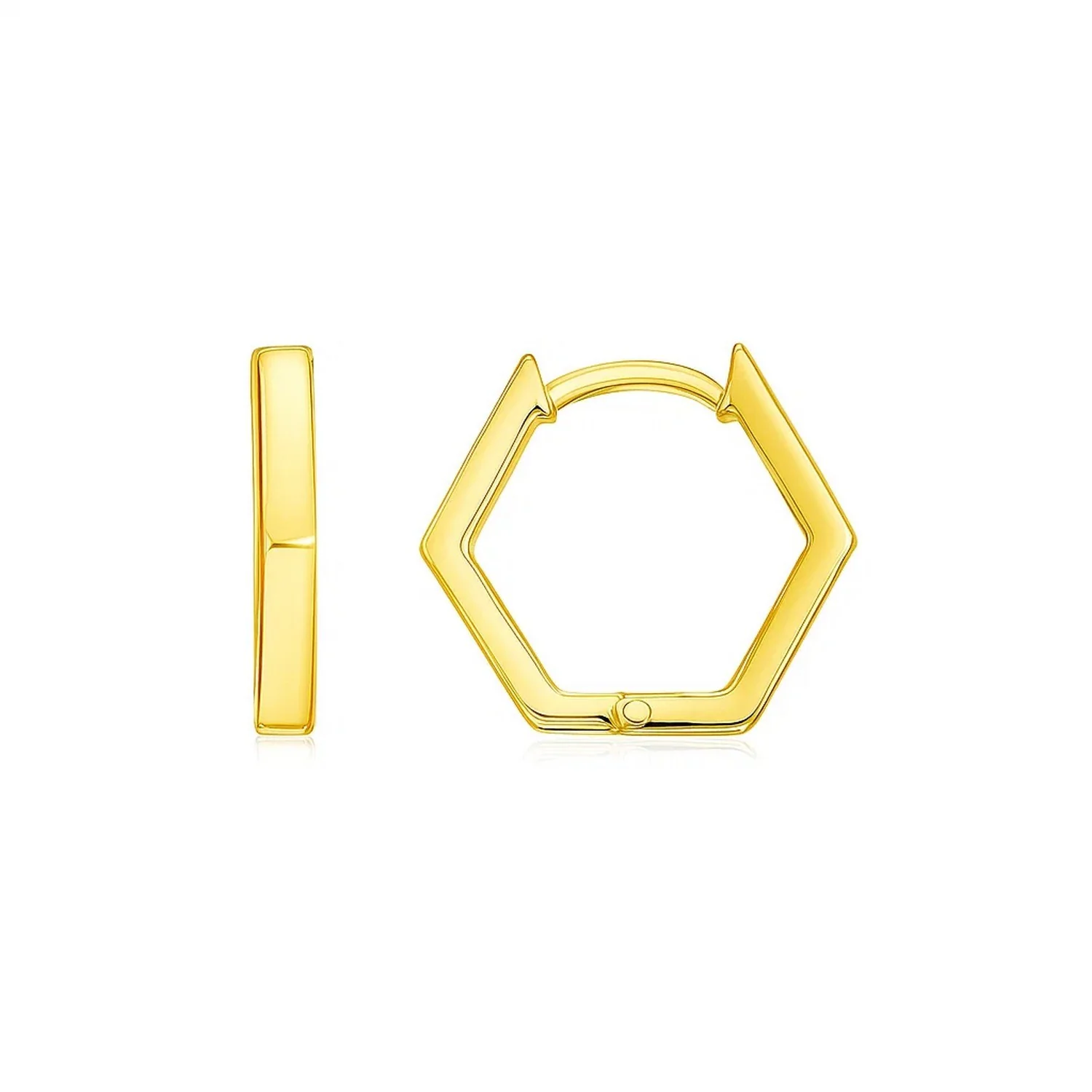 14k Yellow Gold Hexagon Huggie Hoops Earrings
