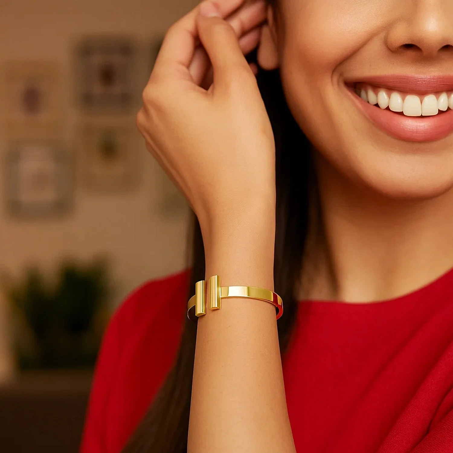 14k Yellow Gold High Polish Bar Cuff Bangle (6mm) - Image 10