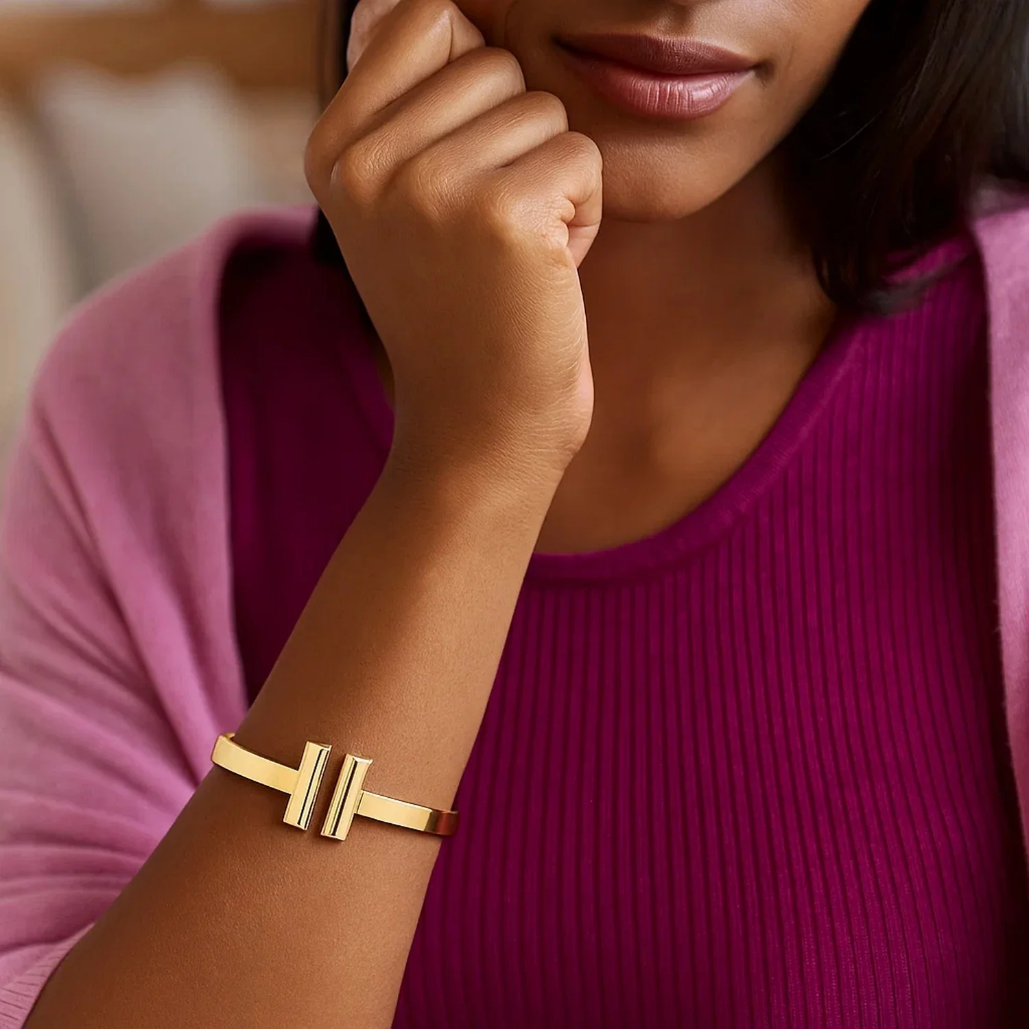 14k Yellow Gold High Polish Bar Cuff Bangle (6mm) - Image 6