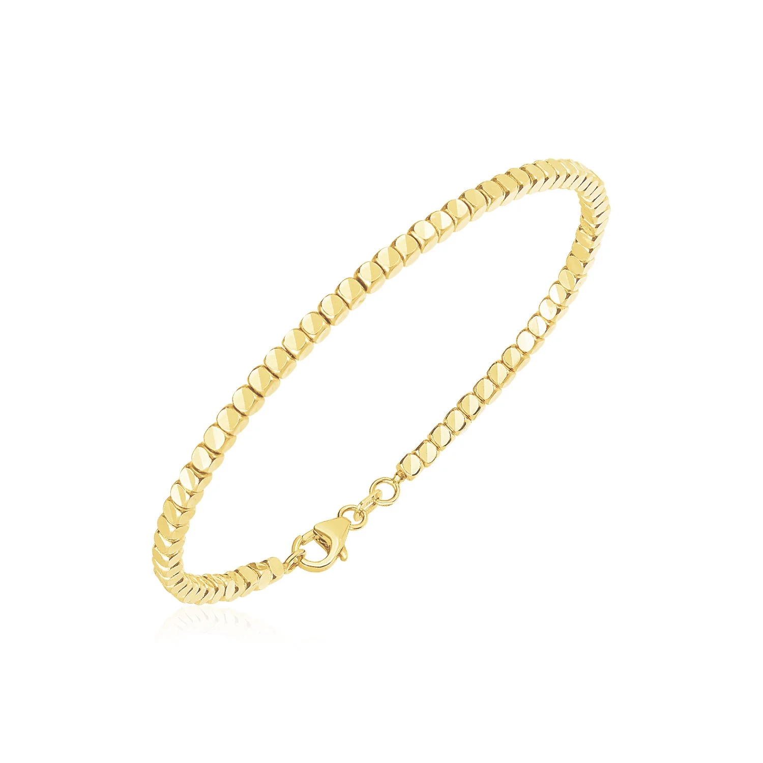 14k Yellow Gold High Polish Bead Cuff Bangle - Image 4