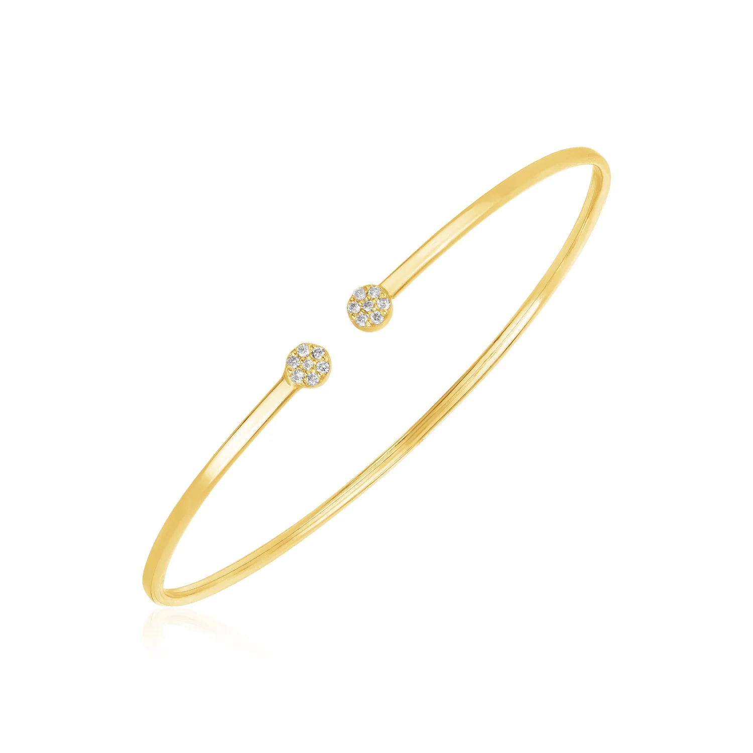 14k Yellow Gold High Polish Bangle With Pavé Diamonds (2mm)