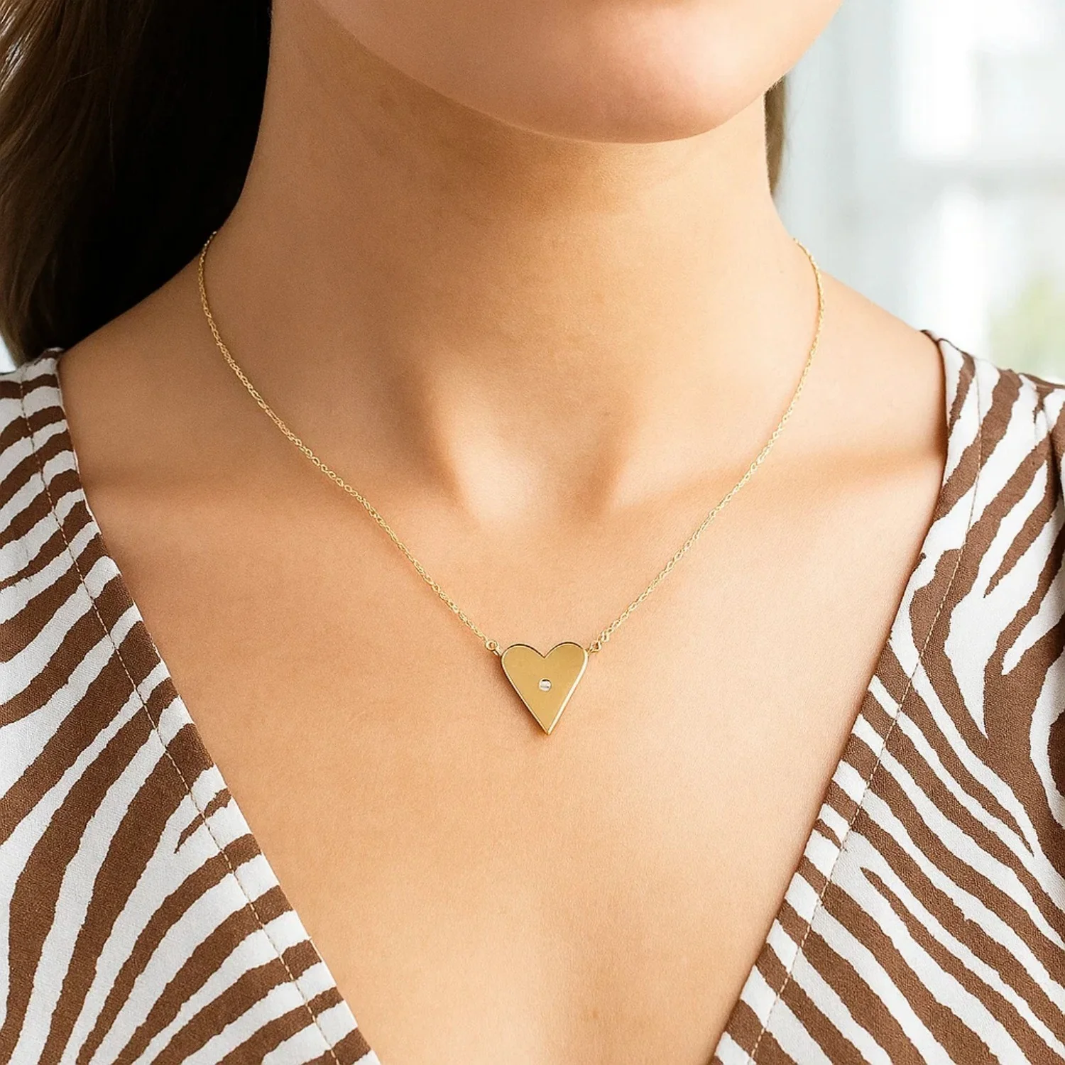 14k Yellow Gold High Polish Elongated Heart Necklace - Image 16
