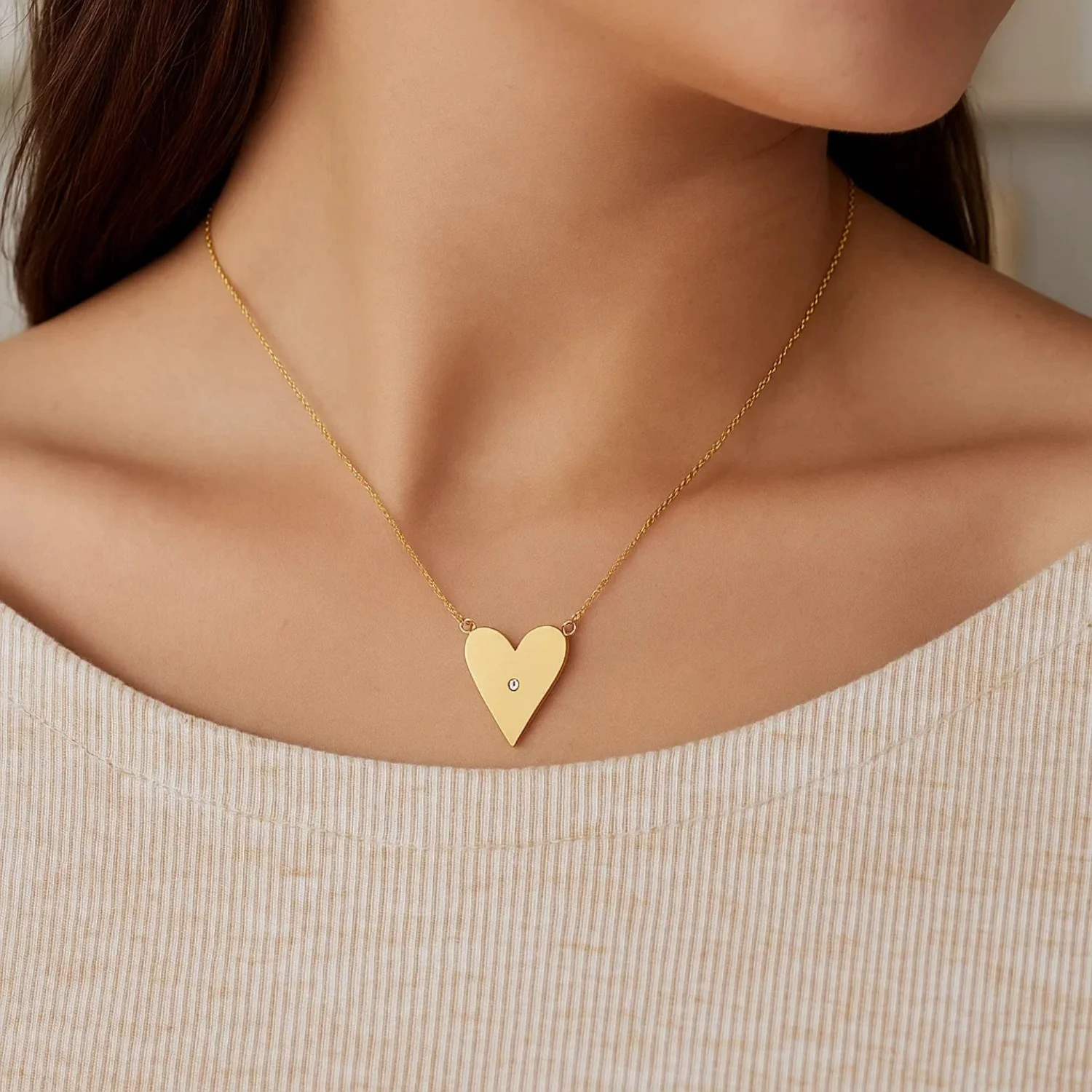 14k Yellow Gold High Polish Elongated Heart Necklace - Image 18