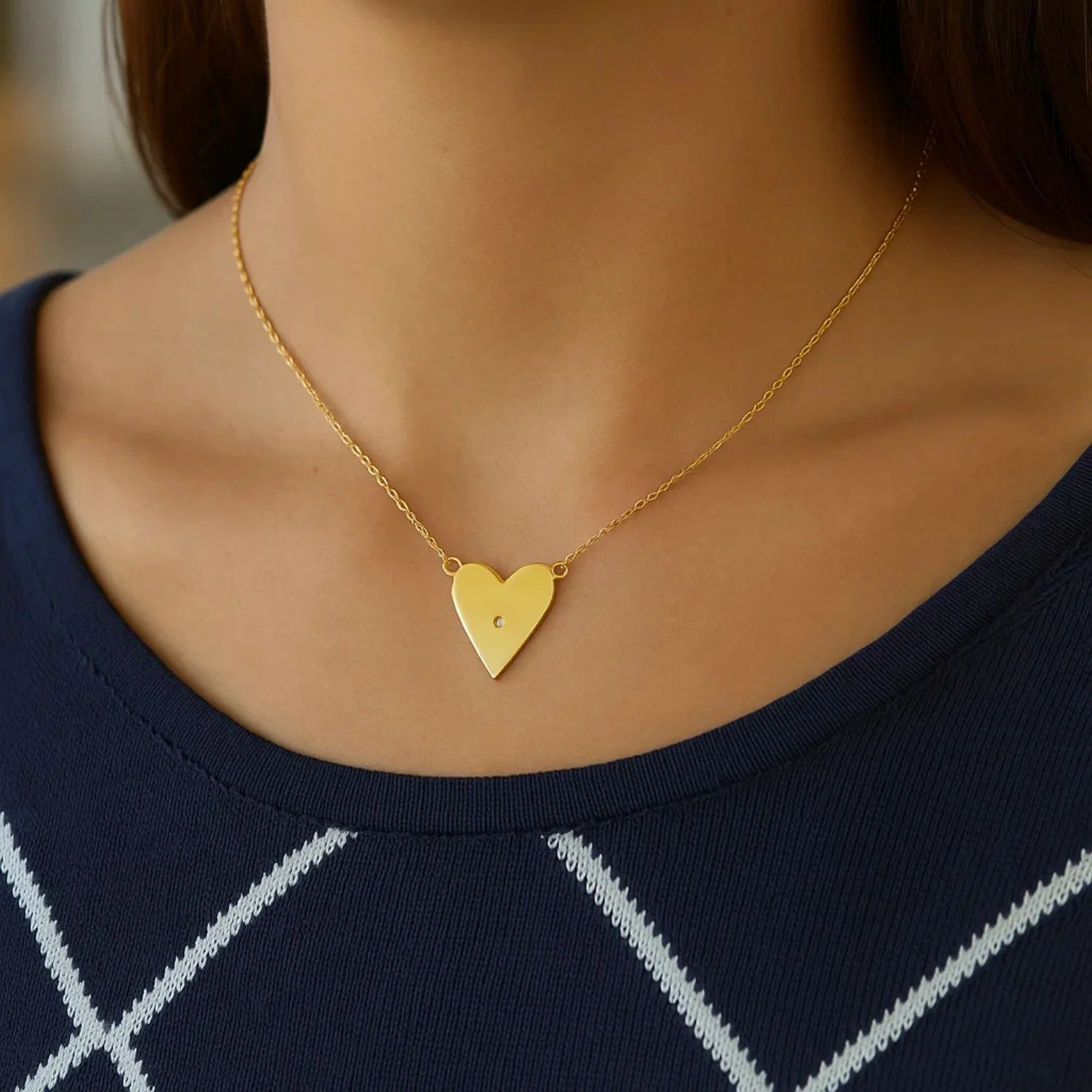 14k Yellow Gold High Polish Elongated Heart Necklace - Image 19