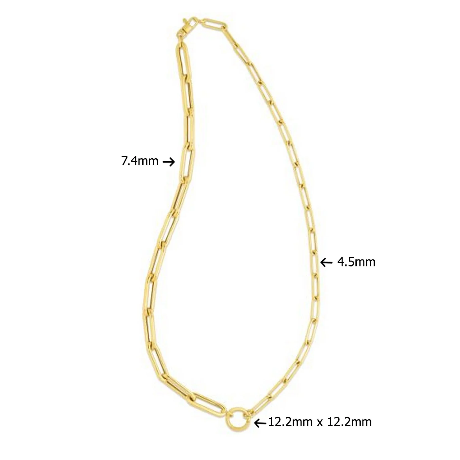 14k Yellow Gold High Polish Elongated Paperclip Chain Circle Necklace - Image 2