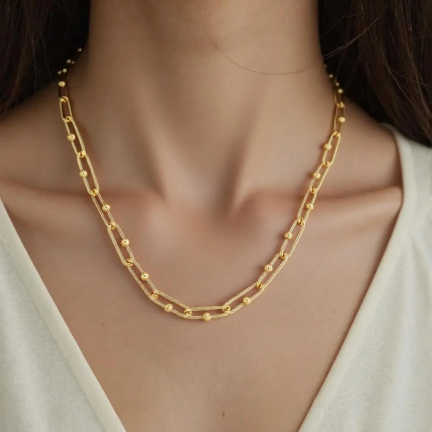 14k Yellow Gold High Polish Elongated Paperclip Jax Link Necklace - Image 3