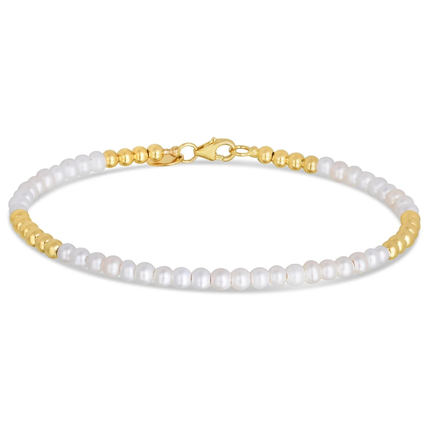 14k Yellow Gold High Polish Freshwater Pearl Pallina Bead Bracelet - Image 2