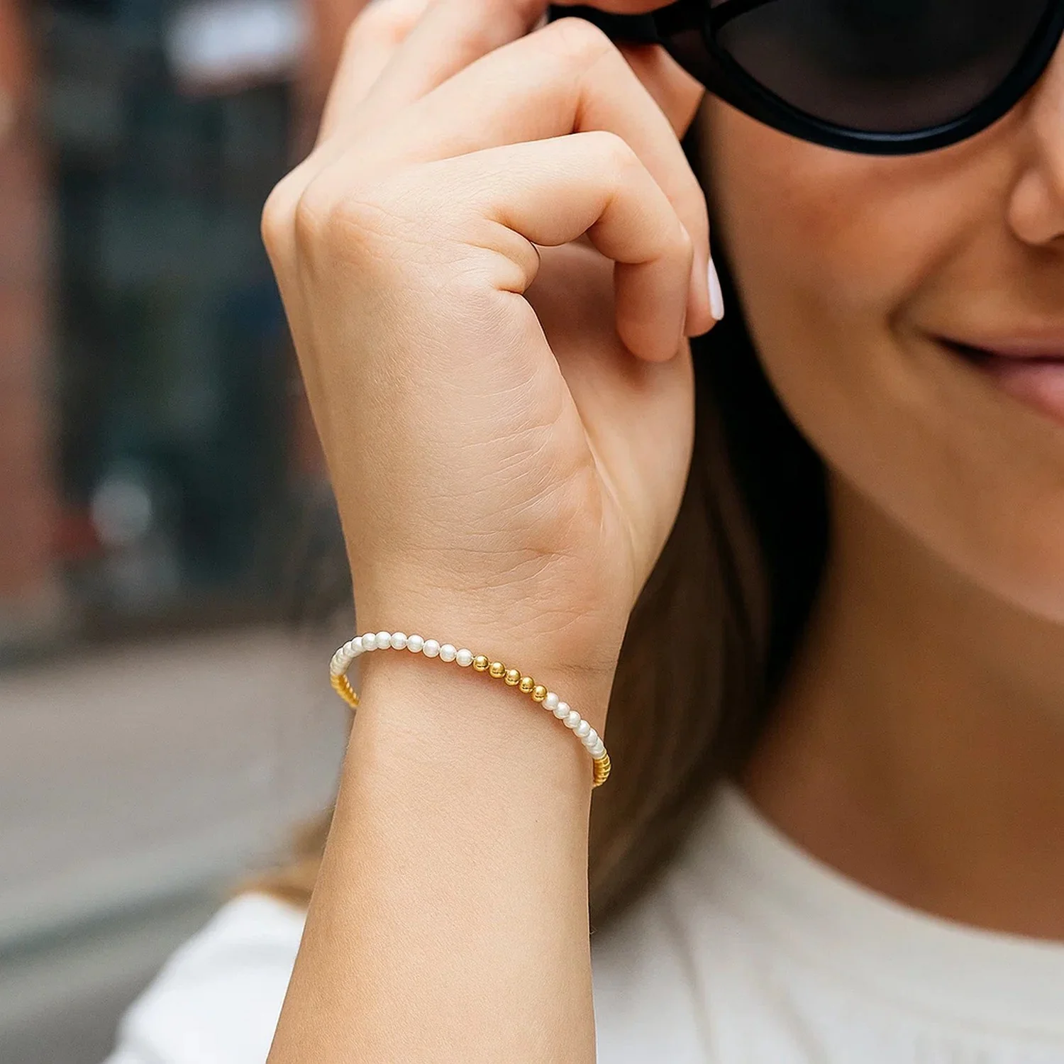 14k Yellow Gold High Polish Freshwater Pearl Pallina Bead Bracelet - Image 3