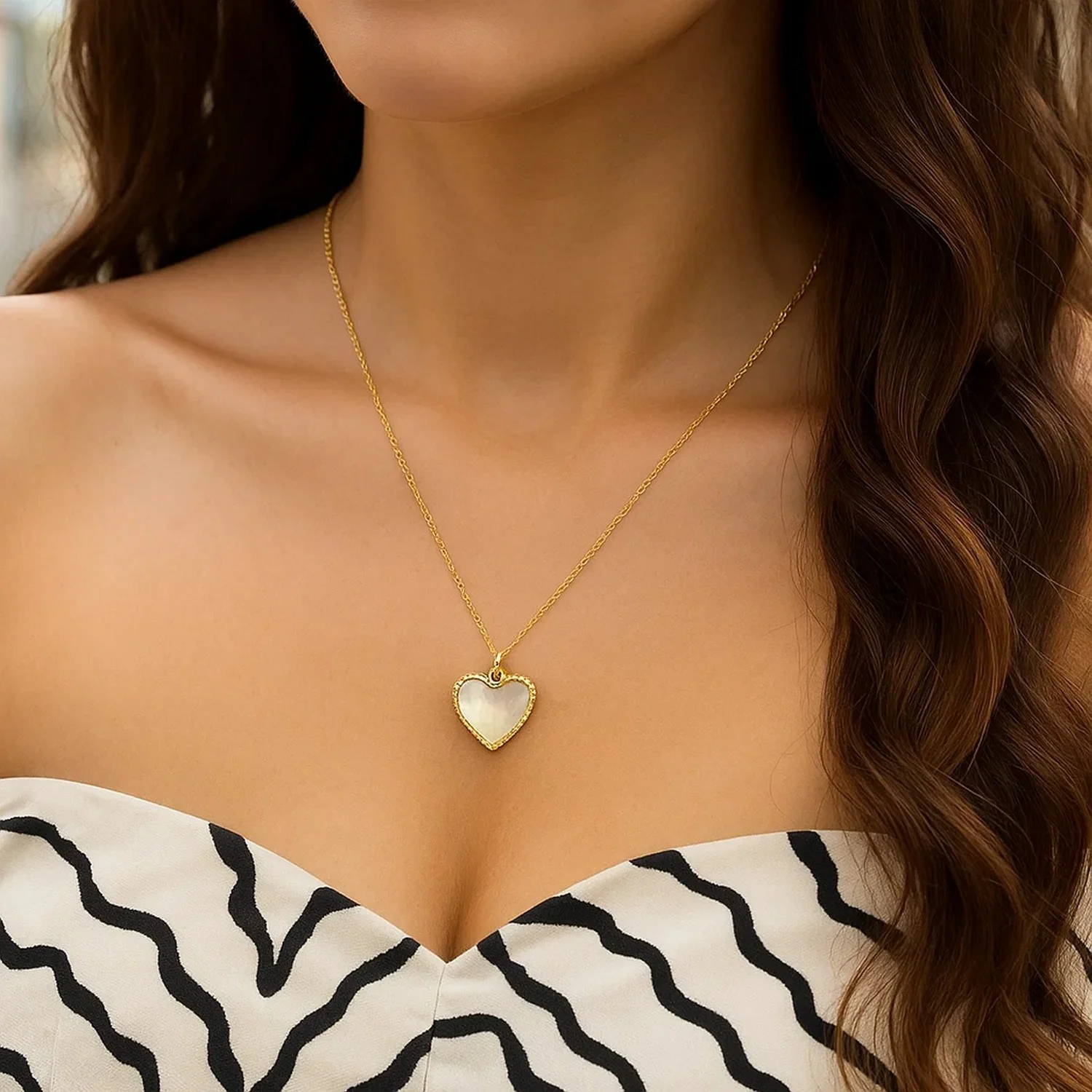 14k Yellow Gold High Polish Heart Pearl Paste Necklace - Image 12