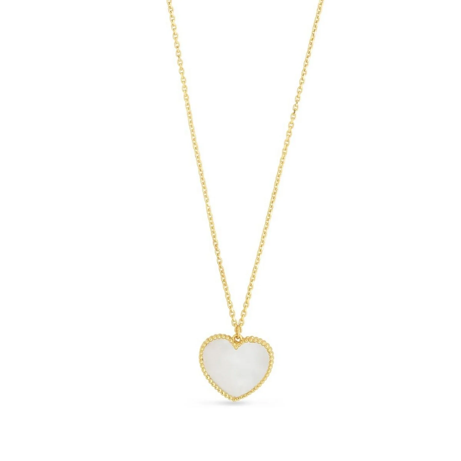 14k Yellow Gold High Polish Heart Pearl Paste Necklace - Image 6
