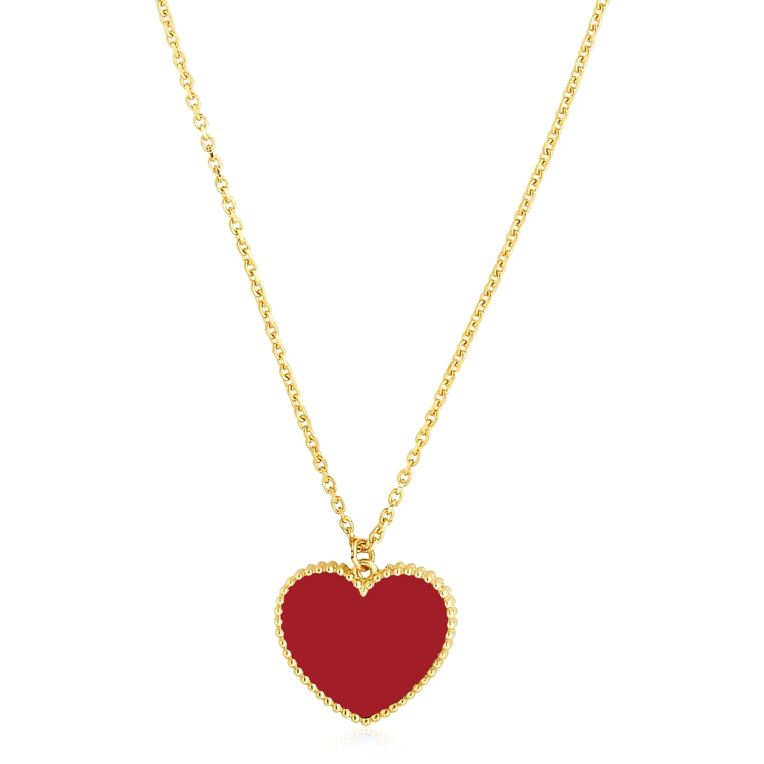 14k Yellow Gold High Polish Heart Red Cornelia Paste Necklace - Image 2